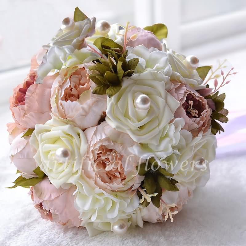 Mariage - Wedding Silk Floral Faux Wedding Flower Realistic Artificial Bridal Bouquets Pink & White & Red Tall 31CM [13050532] - $41.58 : cloneflower.com