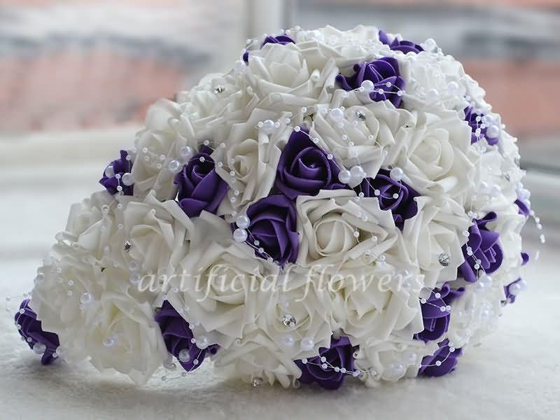 Wedding - Artificial Wedding Bridal Bouquet Flowers Silk Wedding Bouquets For Bridesmaid White & Blue Tall 28CM [13050543] - $41.58 : cloneflower.com
