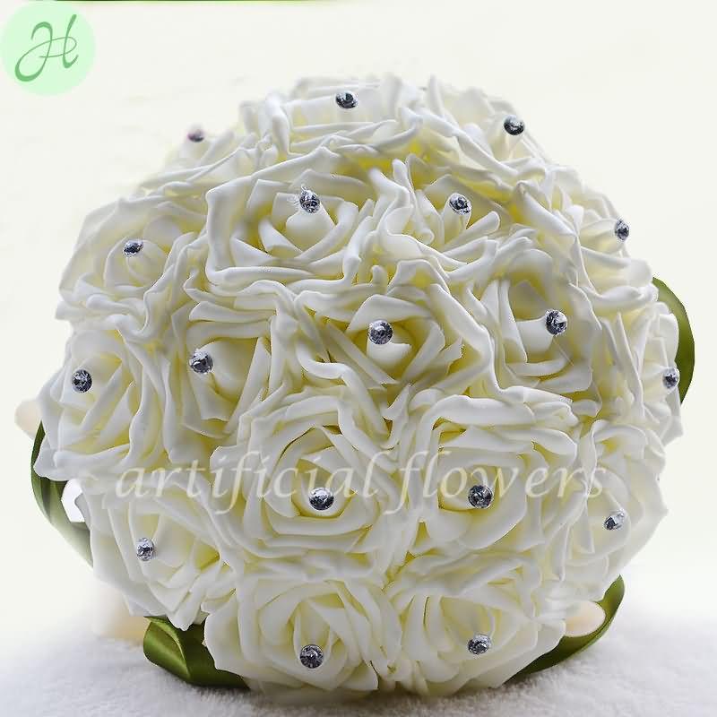 Wedding - Beautiful Artificial Bouquet Of Roses Wedding Flowers Bridal Bouquets White Tall 20CM [13050510] - $35.59 : cloneflower.com