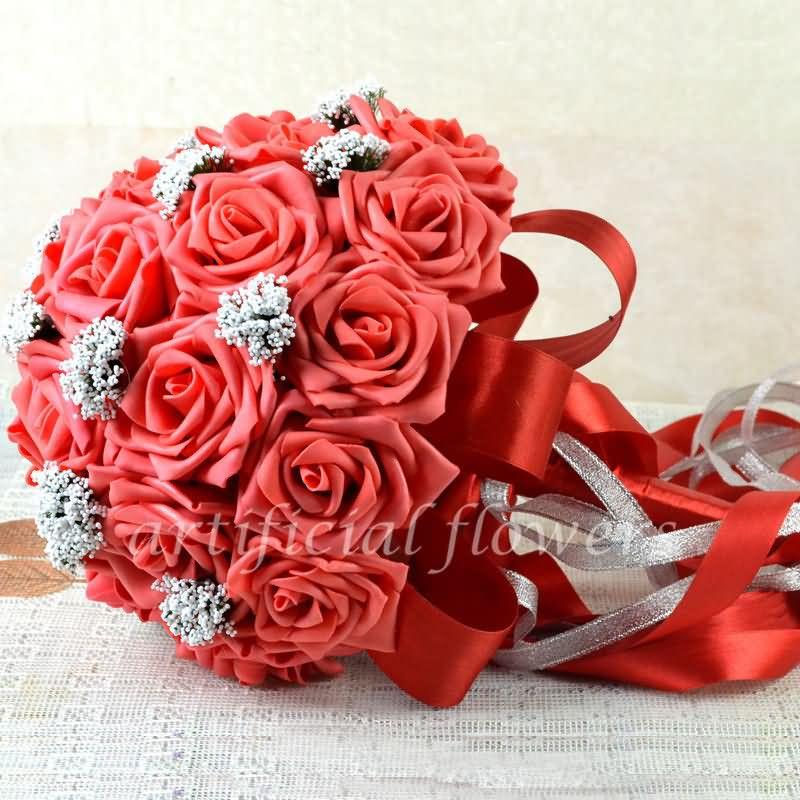 زفاف - Beautiful Fake Flowers Bouquets Silk Flower For Wedding Decoration Red Tall 32CM [13050531] - $38.68 : cloneflower.com