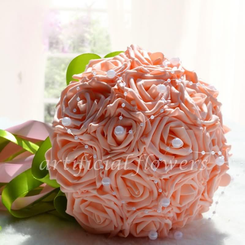 زفاف - Fake Silk Rose Wedding Bouquet Bridesmaid Flowers Decorations For Weddings Pink Tall 25CM [13050515] - $35.23 : cloneflower.com