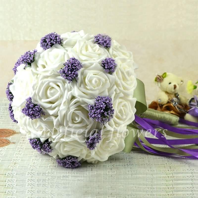Wedding - Sweet Silk Flower Bridal Bouquets Artificial Wedding Bouquet Flowers For Home Decoration White & Blue Tall 30CM [13050517] - $38.68 : cloneflower.com