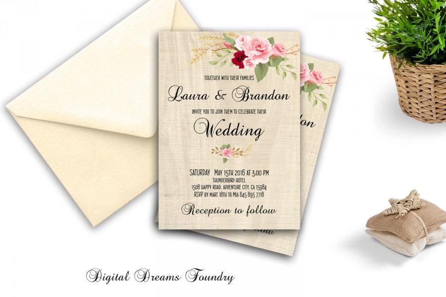 زفاف - Rustic Wedding Invitation, Floral Wedding , Printable Wedding Invitation Suite, Boho Wedding Invite, Roses Wedding Invite, Digital File