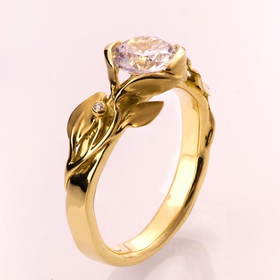 Wedding - Leaves Engagement Ring No. 10 - 14K Gold and Diamond engagement ring, engagement ring, leaf ring, 1ct diamond, antique, art nouveau, vintage