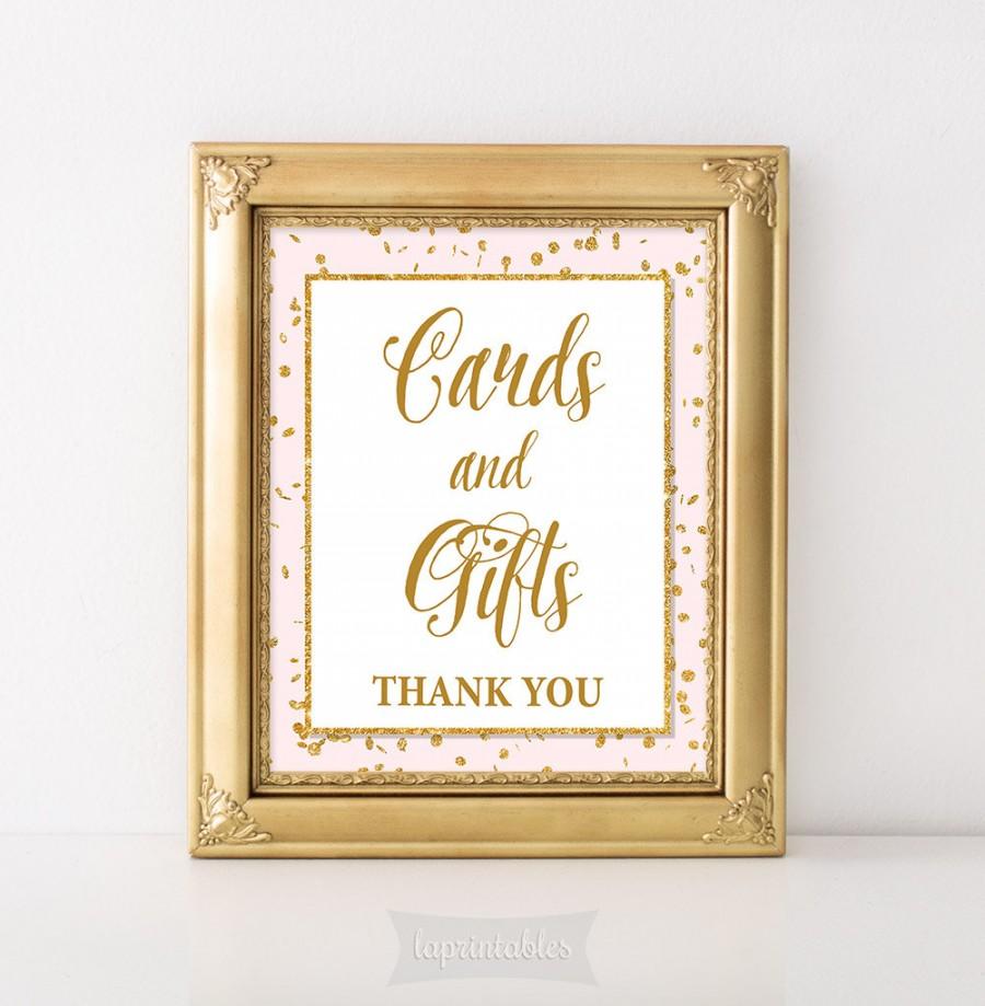 زفاف - Cards and Gifts Printable Sign, Pink & Gold Glitter Shower Table Sign, Wedding, Baby Shower Sign, 2 Sizes, INSTANT DOWNLOAD