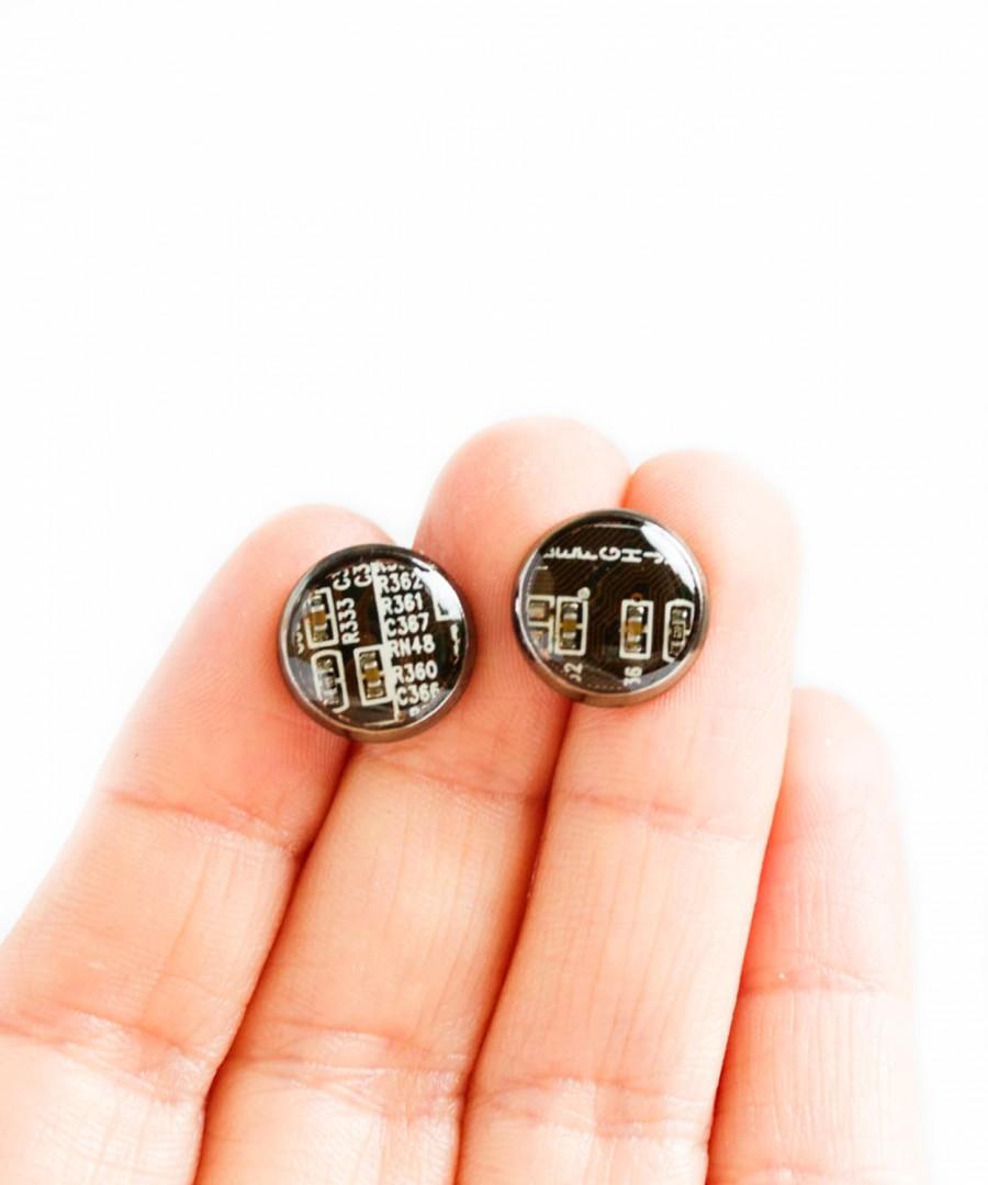 Wedding - Circuit board stud earrings - recycled computer - contemporary jewelry - 10 mm