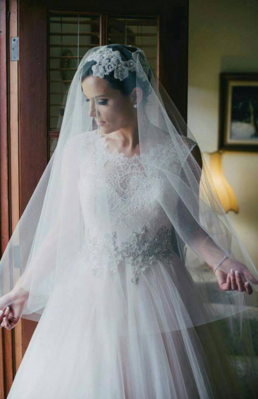 Hochzeit - 2-Tier CATHEDRAL DROP Veil, wedding veil, bridal veil, long veil, blusher veil, champagne, ivory, diamond white, blush color