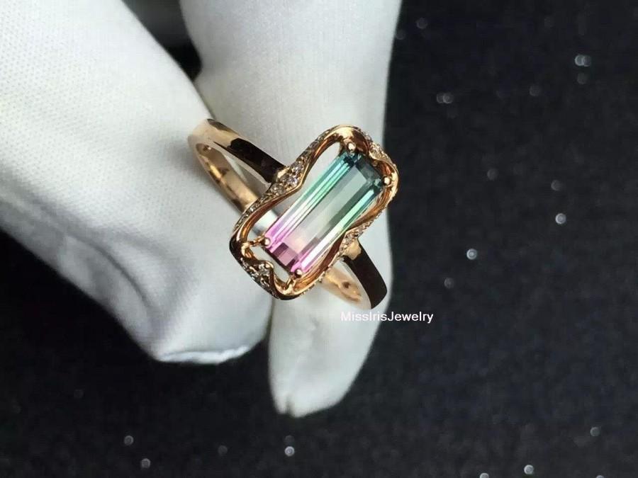 زفاف - Watermelon Tourmaline Engagement Ring (Bi-color Tourmaline)