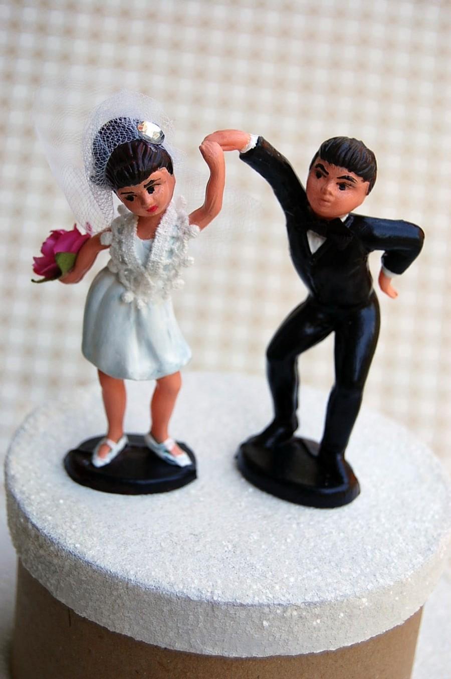 Wedding - Boogie Woogie Bride & Groom Wedding Cake Topper: Vintage Refurbished Love Bird Cake Topper -- LoveNesting Cake Toppers