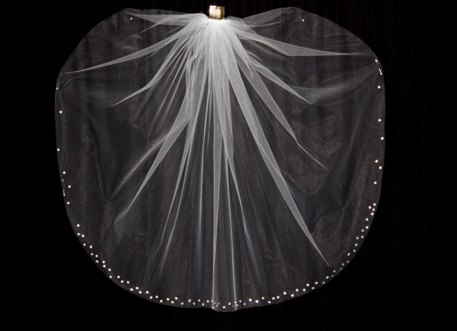 Wedding - Wedding Veil with Crystal Edge, Elbow Length (30 inch) Crystal Bridal Veil, White Diamond Ivory, Style 1050