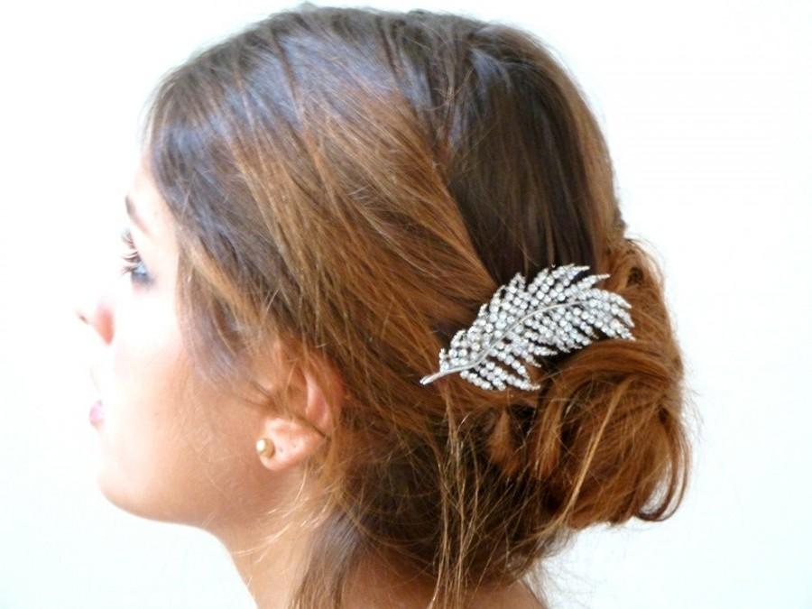Mariage - Rhinestone Hair comb ,Bridal Rhinestone Hair comb ,Feather rhinestone Hair comb , Leaf Hair Comb Fascinator,Bridal Hair Jewelry