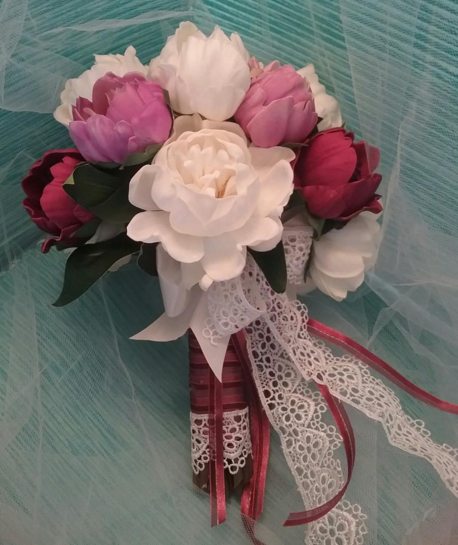 Hochzeit - Peonies Bouquet,  Lace Bouquet , Wedding Bouquet, Pink and White Bouquets,   "Peonies & Lace"