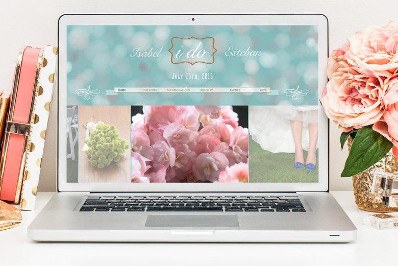 Hochzeit - Wedding Website Template with Pretty Blue background, Etheral, Simple Modern