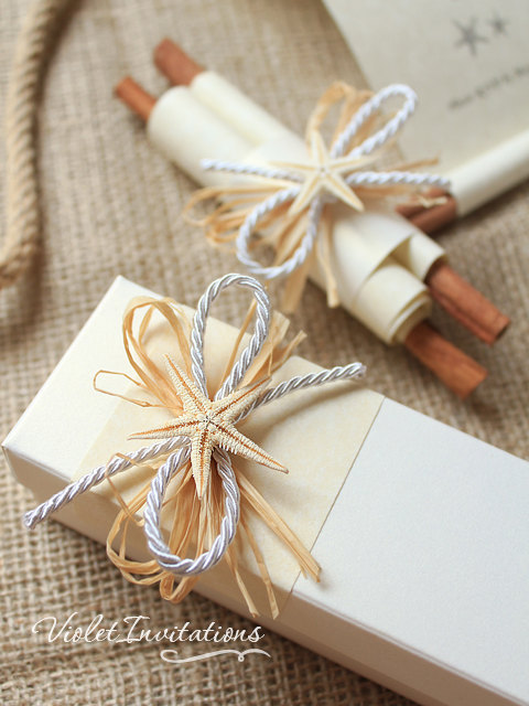 Sample Starfish Handmade Ivory Scroll Boxed Wedding Invitation