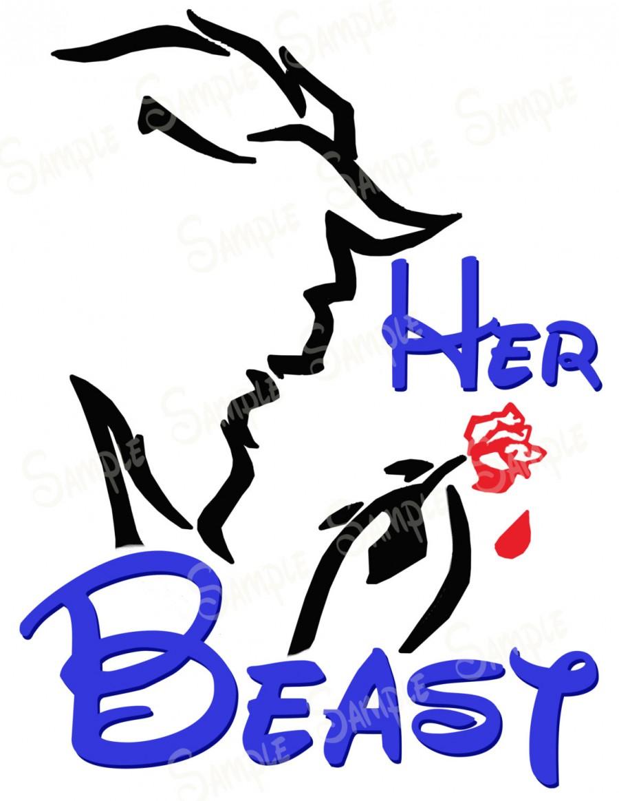 Wedding - Her Beast Printable Wedding Sign Disney Themed DIY Printable Image for Iron on Transfer Honeymoon Bride Mr Mrs Beauty and the Beast Belle