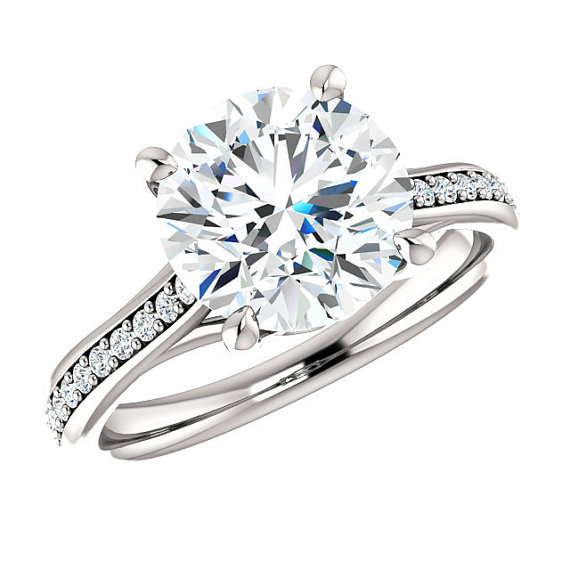 Wedding - 3 Carat Forever One Moissanite (9mm) & Diamond Solitaire Engagement Ring 14k, 18k or Platinum, Anniversary Moissanite Rings for Women