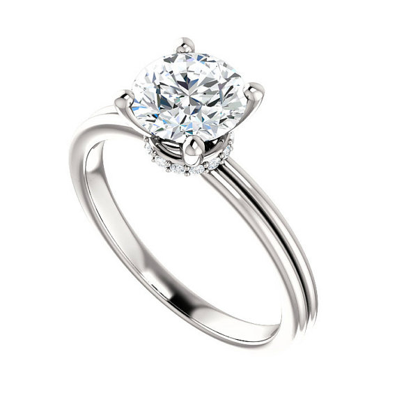 Hochzeit - 7mm Forever One Moissanite & Diamond Wrap Halo Engagement Ring, Diamond Collar, Diamonds Around Base, Moissanite Rings, 14k, 18k or Platinum