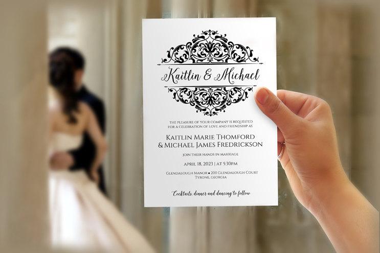 Hochzeit - DiY Wedding Invitation Template - Download Instantly - EDITABLE TEXT - Natalia (Black)  - Microsoft® Word Format