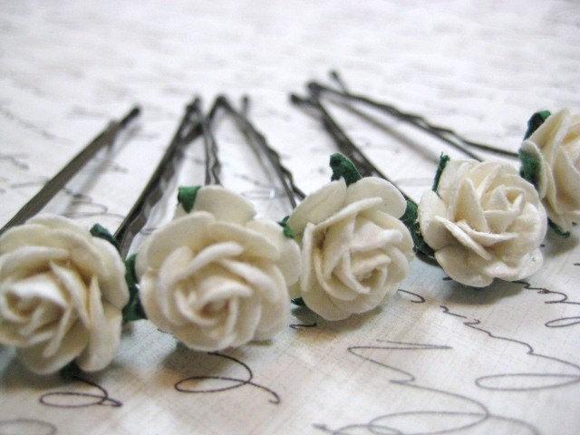 Wedding - Ivory Rose hair pins