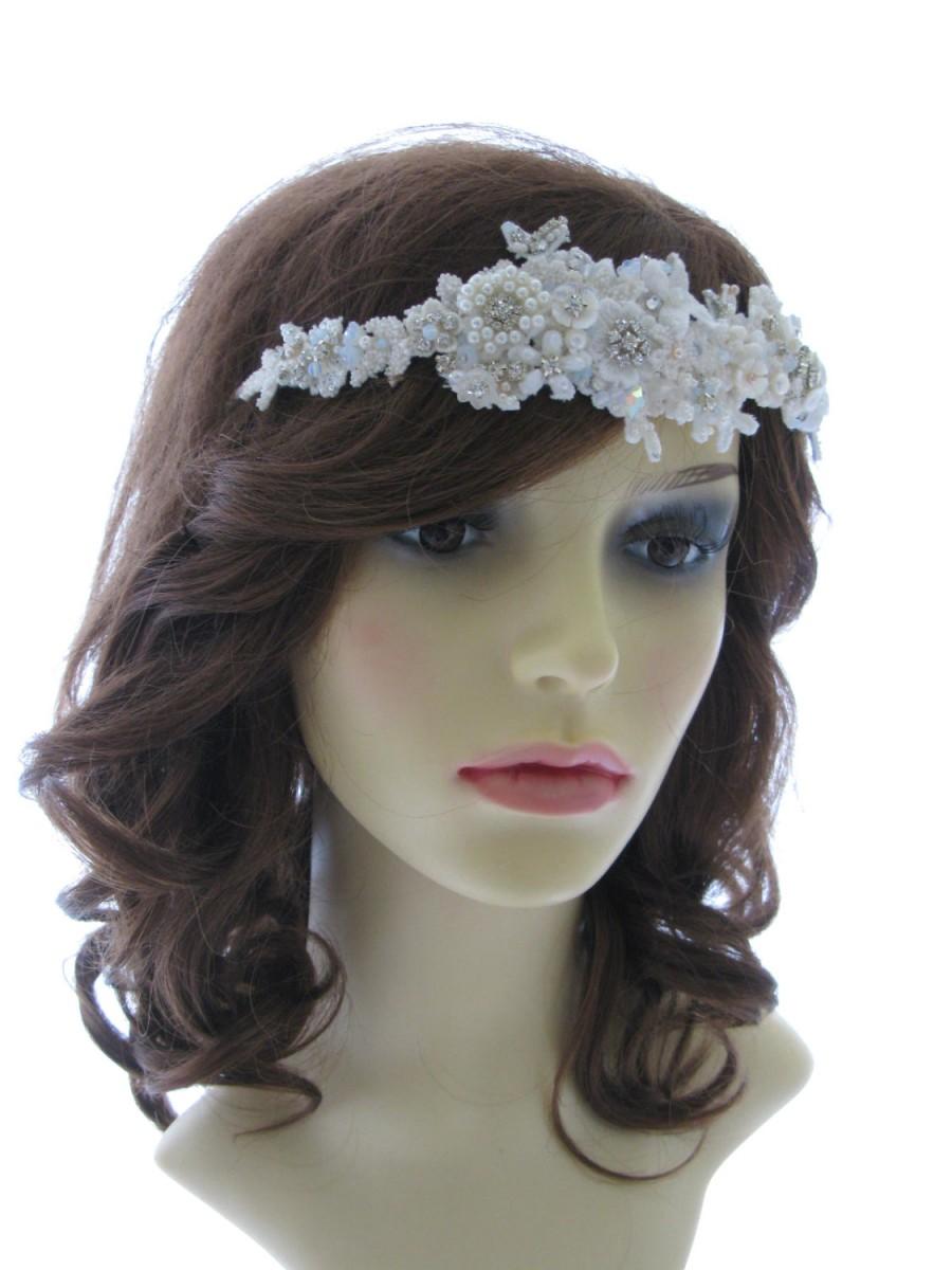 زفاف - Jewelled bridal headband or  crystal headpiece - Bluestone