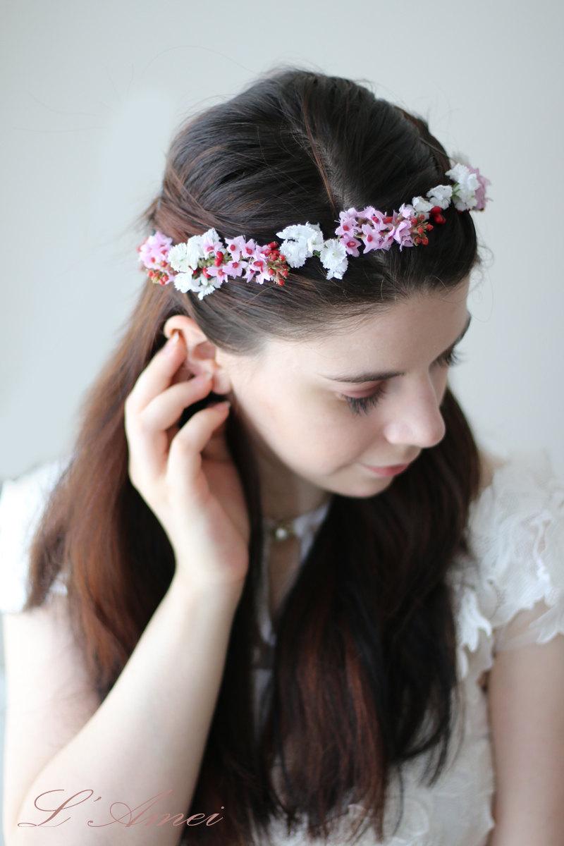 Свадьба - Floral Bridal Circlet Small Wild Flower Wedding Crown Headpiece Wreath Accessory