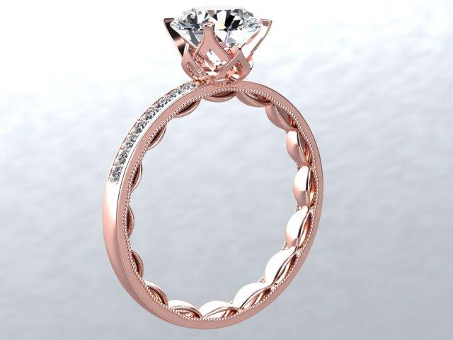 زفاف - Rose Gold Engagement Ring 14k Gold Round 6.5mm White Sapphire & Genuine Diamonds Sides  Modern Chic Love Collection Pristine Custom Rings