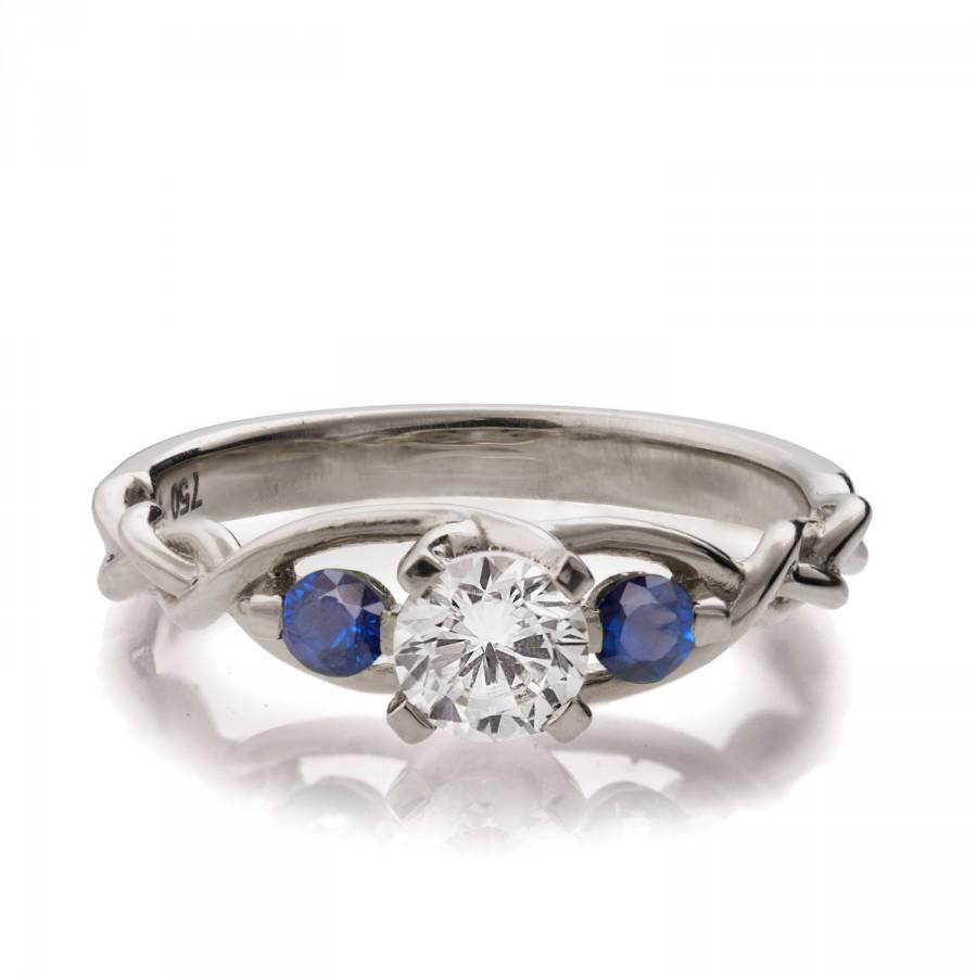 Hochzeit - Braided Engagement Ring - Diamond and Sapphires engagement ring, white gold diamond ring, unique engagement ring, celtic ring,3 stone ring,7