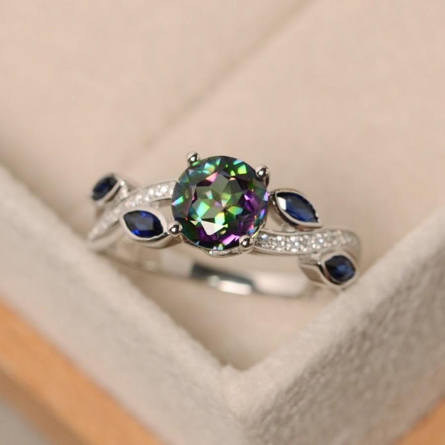 زفاف - Mystic topaz ring, rainbow topaz, sterling silver, engagement ring