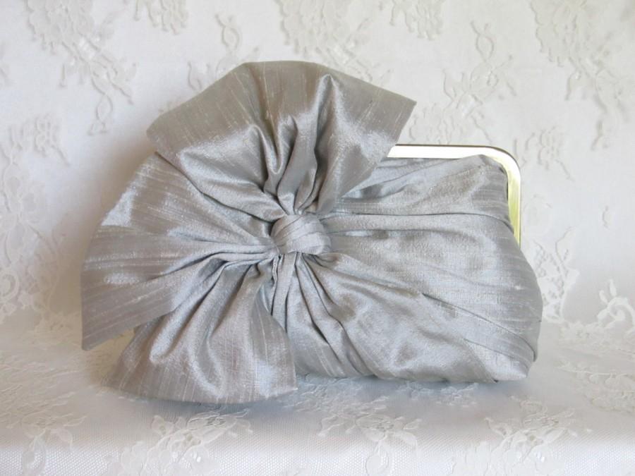 Hochzeit - Silk Bow Clutch Grey Mist,Bridal Accessories,Bridal Clutch, Bridesmaid Clutch, Clutch Purse, Formal