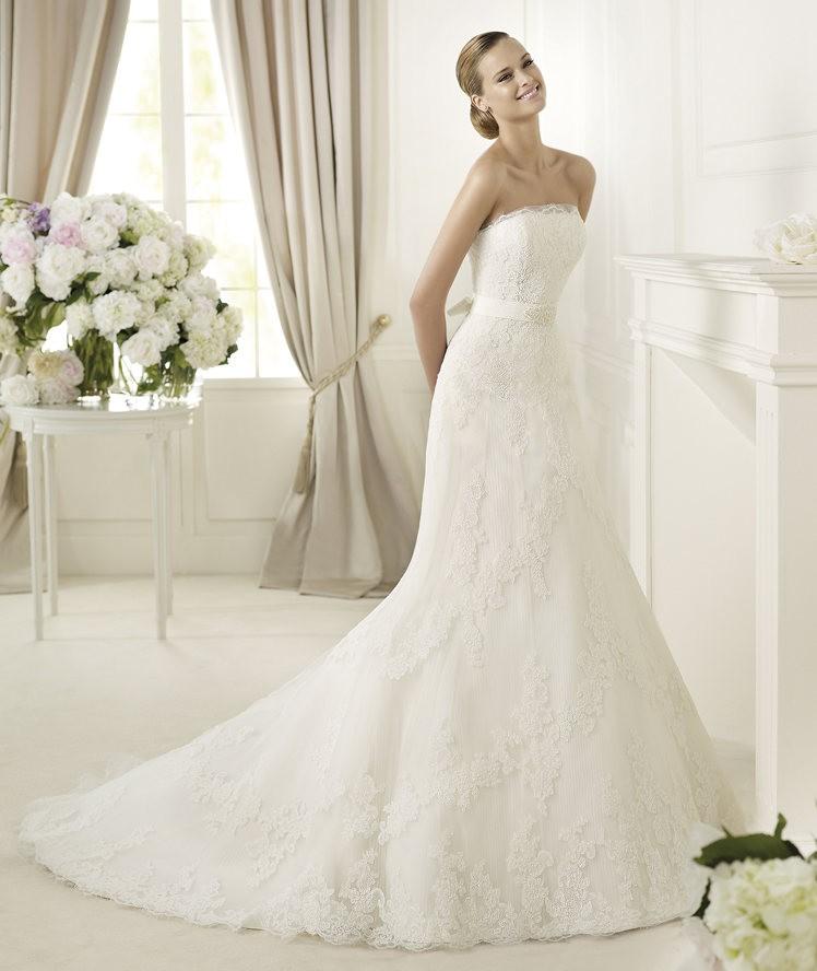 Свадьба - Exquisite A-line Strapless Beading Belt Slim Sweep/Brush Train Lace Wedding Dresses - Dressesular.com