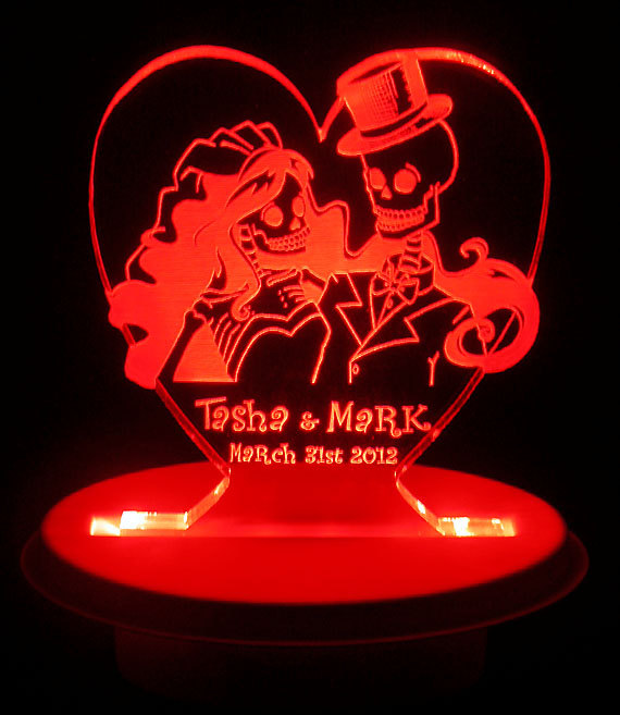 Mariage - Skeleton Bride & Groom Wedding Cake Topper - Personalized - Acrylic - Light Extra