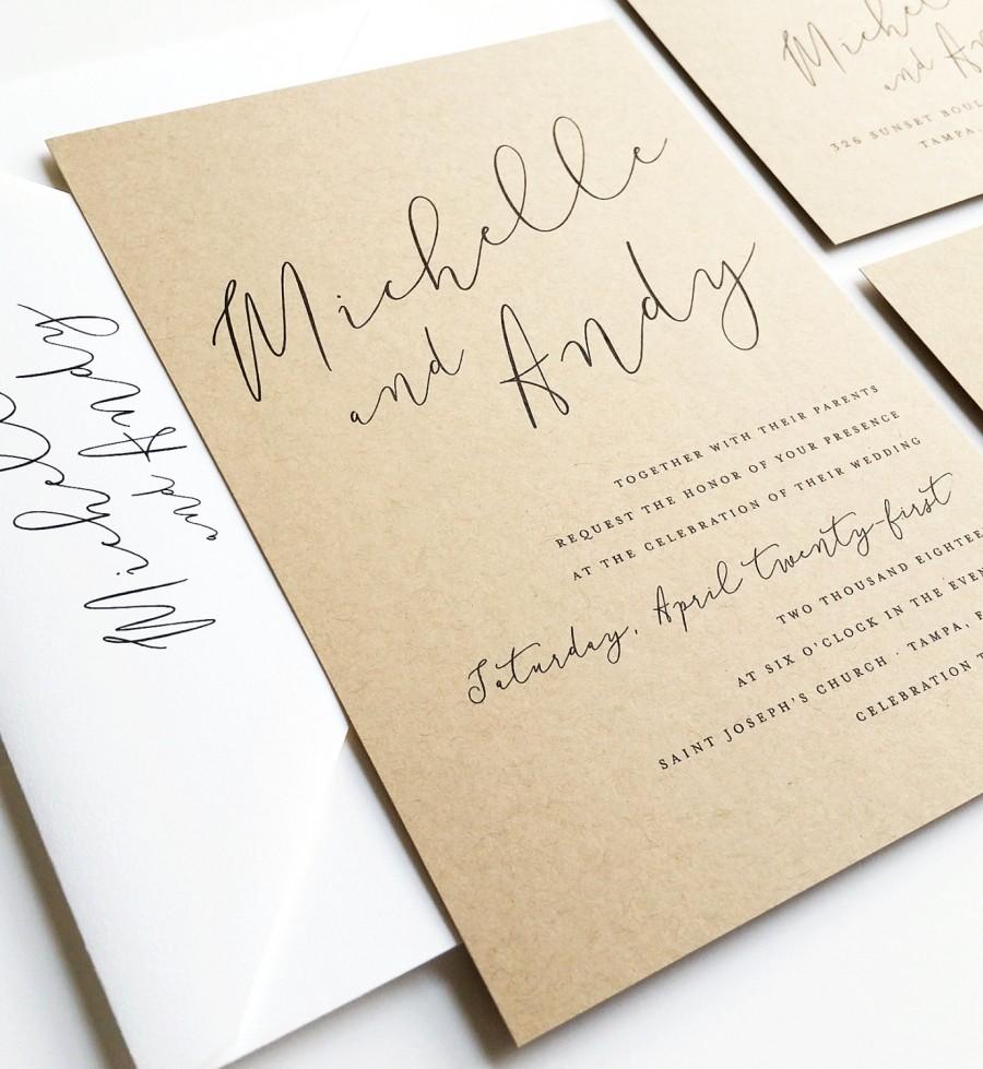 زفاف - NEW Michelle Calligraphy Script Recycled Kraft Wedding Invitation Sample