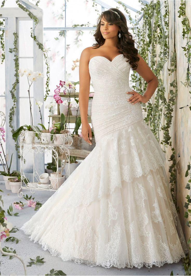 زفاف - Vintage Style Mermaid Tiered Lace Wedding Gown - Plus Size Up To Size 26