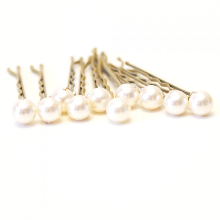 Свадьба - Ivory Pearl Wedding Hair Pins. Set of 10, Blonde Hair Grips. 8mm Swarovski Crystal Pearls. Bridal Hair Accessories. Wedding Hair Accessories
