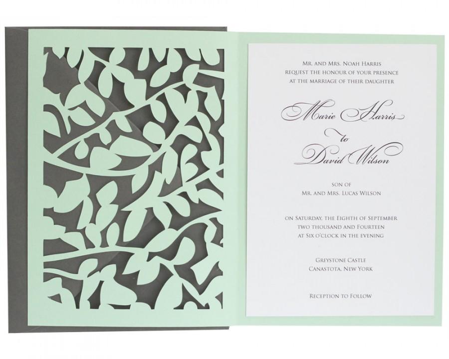 Hochzeit - Leaf Lace Wedding Invitations - whimsical, vine, leaves, romantic, tan, neutral, brown, cutout, trellis wrap design with customizable colors