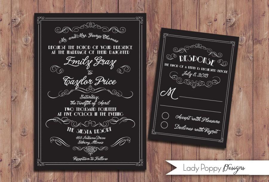 Свадьба - Chalkboard Emily Printable Wedding Invitation - DIY Invitation - Custom colors option