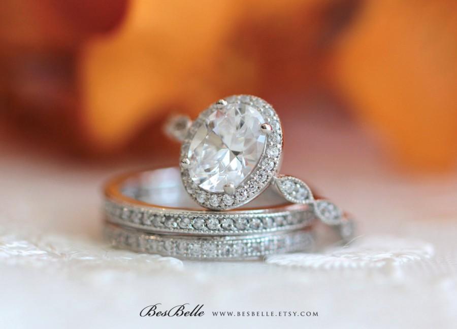 Mariage - 3.55 ct.tw Art Deco Ring-Art Deco Bridal Set Ring-Oval Cut Diamond Simulant-Art Deco Wedding Set Ring-Solid Sterling Silver [65359-3]