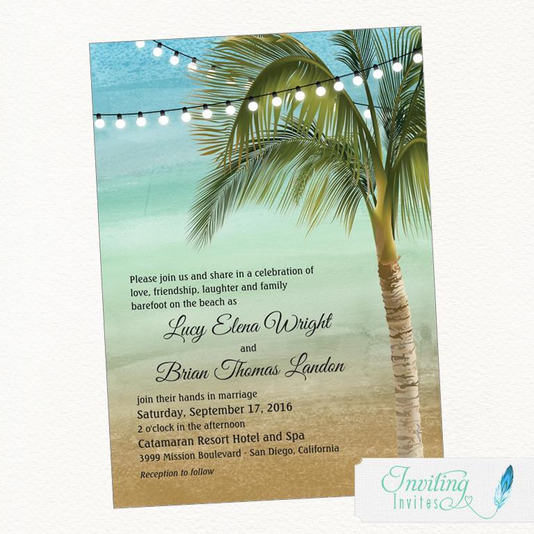 Beach Wedding Invitation Tropical Wedding Invitation Palm Tree