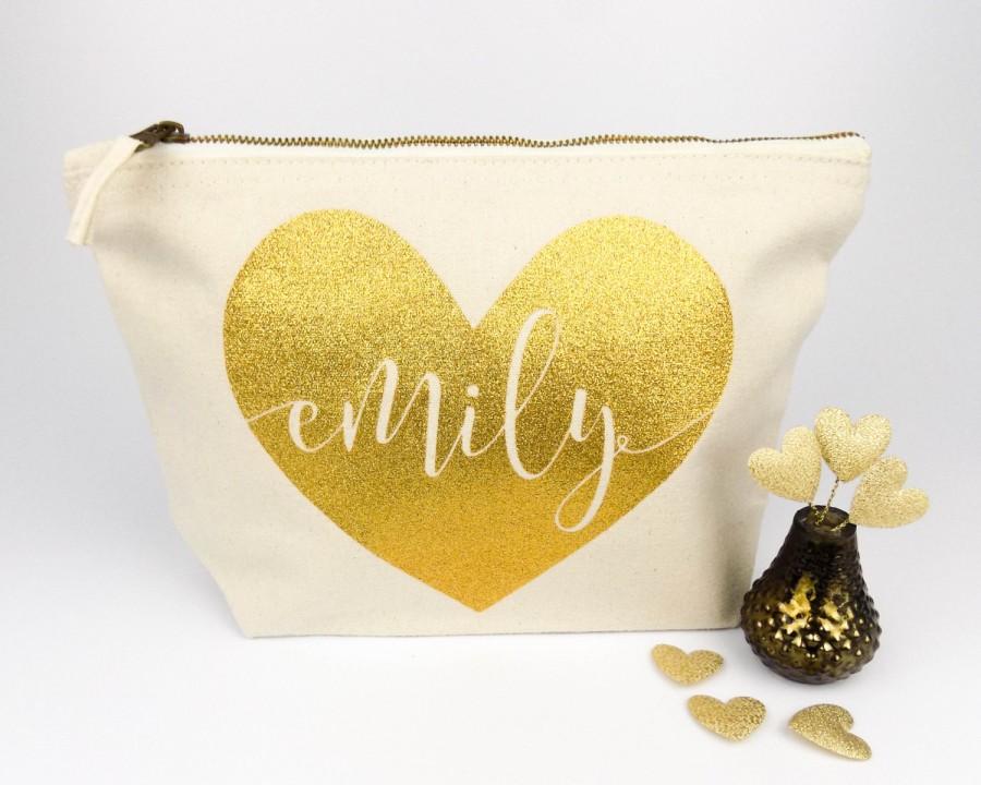 Mariage - Personalised Heart & Name Make Up Bag - Unique Wedding Gift for Bridal Party, Bridesmaid Gift - Birthday, Christmas, Valentine's Day Present