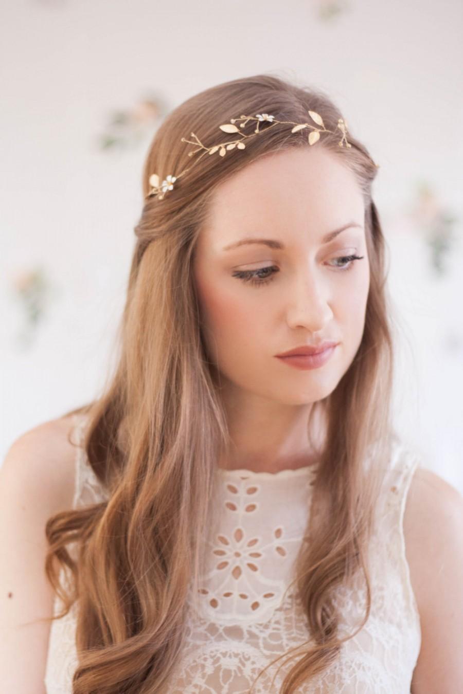 Wedding - Dainty flower vine, Leaf headband, leaf headpiece, bridal headband, leaf crown, leaf hair vine, beaded hair vine, bridal halo #142