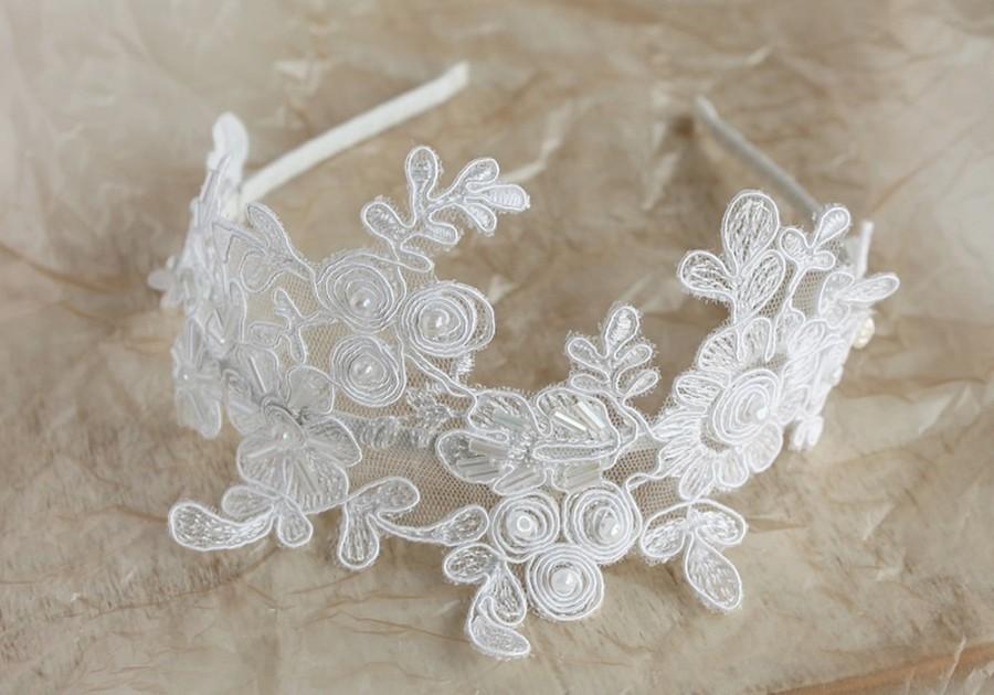 Hochzeit - Floral Lace Hair Band, Lace Bridal Headband, Beaded Lace Headband,  Ivory Lace Tiara, Lace Wedding Hair Band, French Lace Hair Accessory