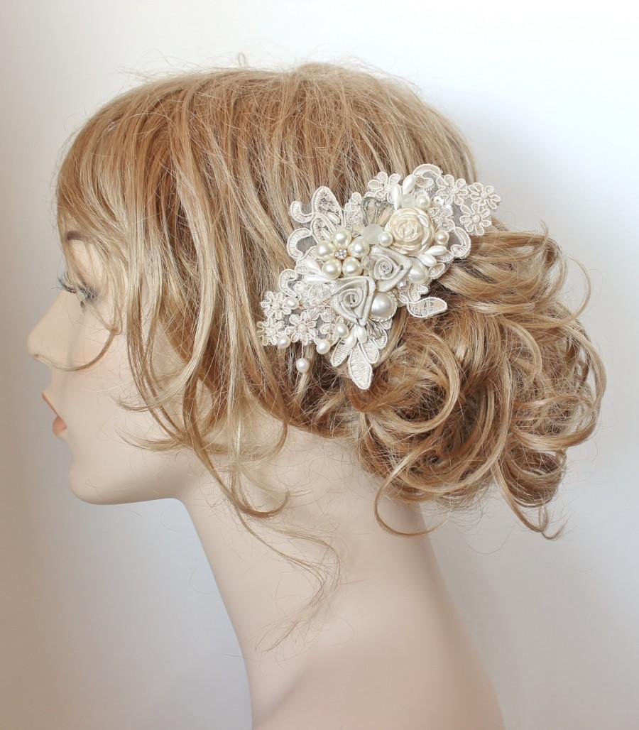 Свадьба - Bridal Hair Accessory- Pearl Bridal Comb-Floral Bridal Hairpiece- Bridal Hairpiece- Champagne bridal comb- Lace Hairpiece- Romantic Haircomb