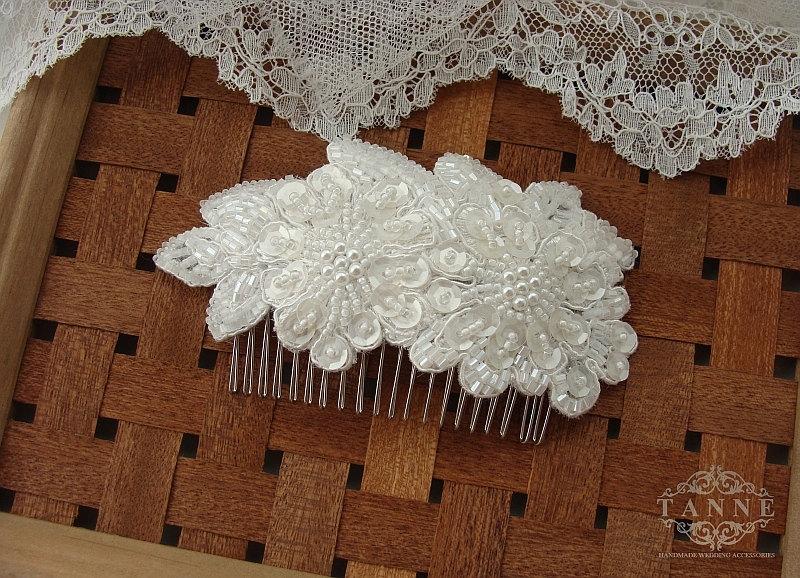 Wedding - Lace Bridal Hair Comb, Beaded Lace Wedding Comb, Ivory Headpiece, Wedding Lace Hair Piece, Lace Bridal Haircomb, Wedding Hair Accessories