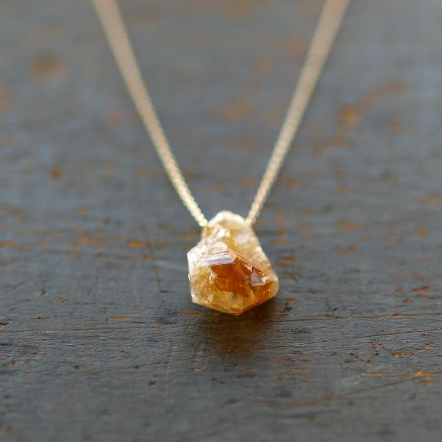 زفاف - Raw Citrine Necklace, Raw Stone, 14k Gold Filled, November Birthstone, Boho Style Necklace, Rough Gemstone Jewelry, Crystal Point