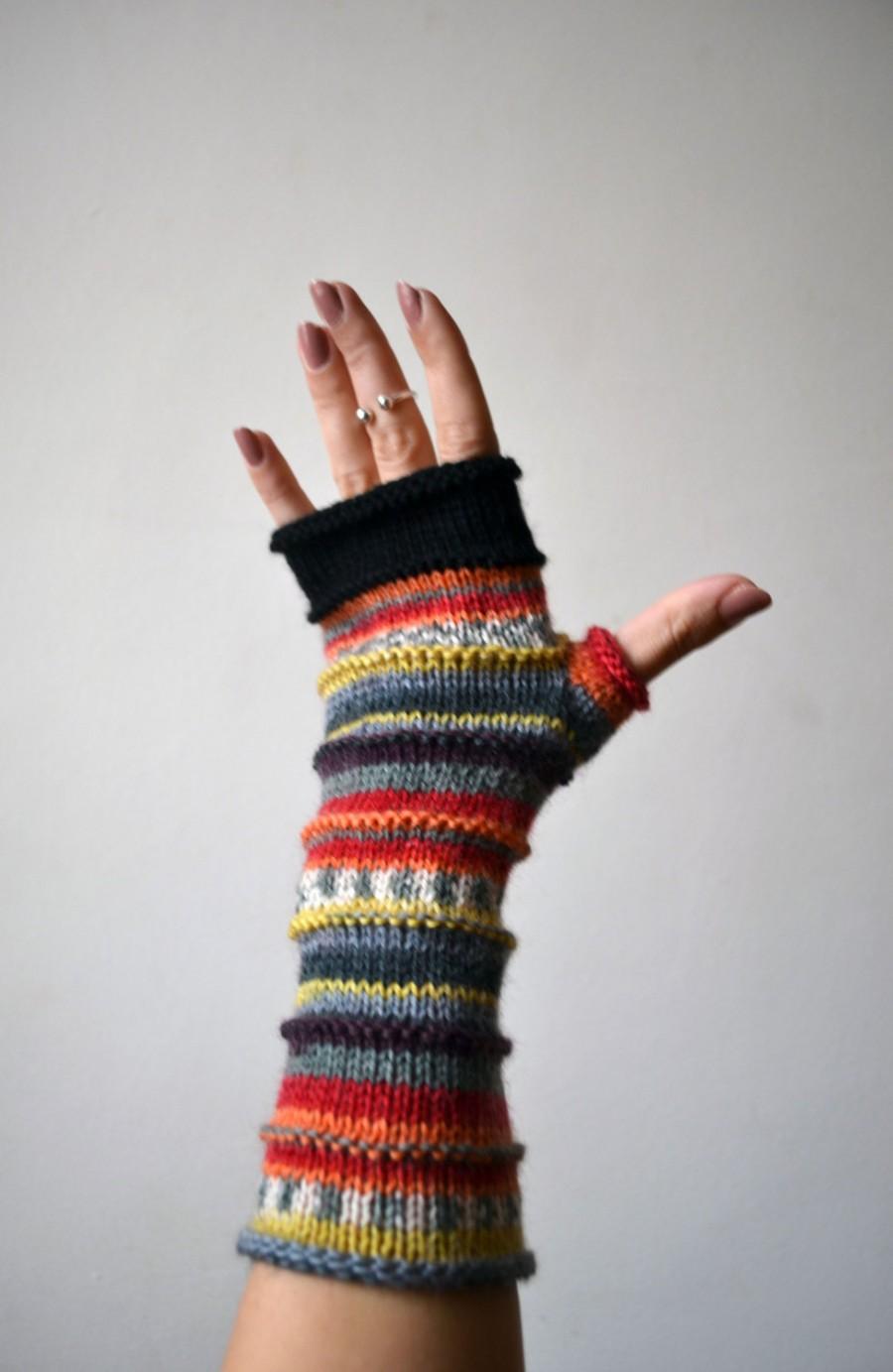Hochzeit - Merino Wool Fingerless Gloves - Knit Fingerless gloves - Fashion Gloves - Rainbow Fingerless Gloves - Christmas Gift nO 72.