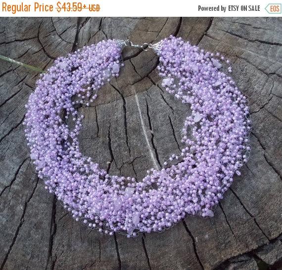 Mariage - SALE Bridesmaid gift lavender natural stones necklace lavender quartz short statement choker Air Every day Lavender Bib jewelry gift for her