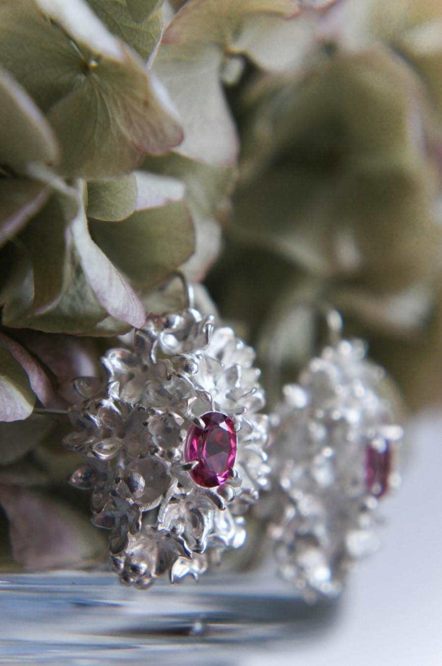 Mariage - Wedding earrings, flower earrings, sterling silver earrings, pink topaz earrings, bridal jewelry, floral jewelry, heirloom jewelry, romantic