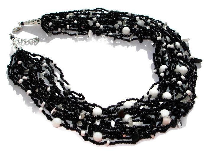 زفاف - Black and white jewelry Knited jewelry Rope jewelry Black and white necklace Knited necklace Rope necklace Bib necklace Mom Gift for women