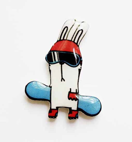 Hochzeit - FREE SHIPPING Bunny Rabbit Snowboard Gift Bunny Rabbit Brooch Broach Pin For Snowboarders For Winter Sports Fans (0186)