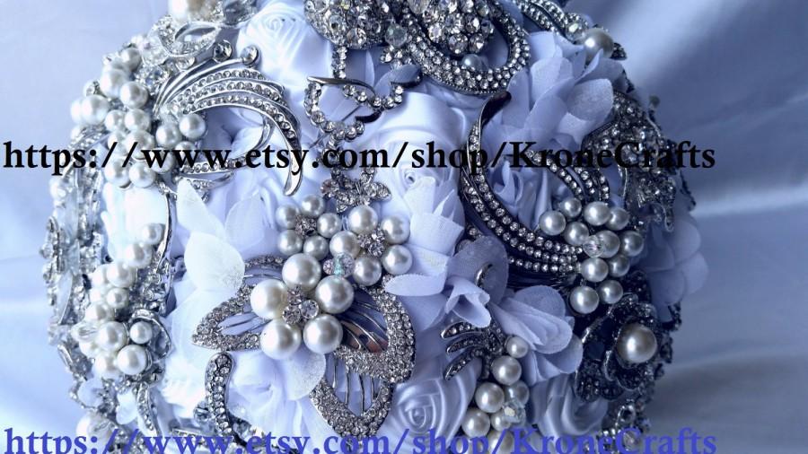Hochzeit - Stunning rose brooch bouquet, cascading brooch bouquet, white winter bouquet flower bouquet, large brooch bouquet, bouquet, brooch bouquet